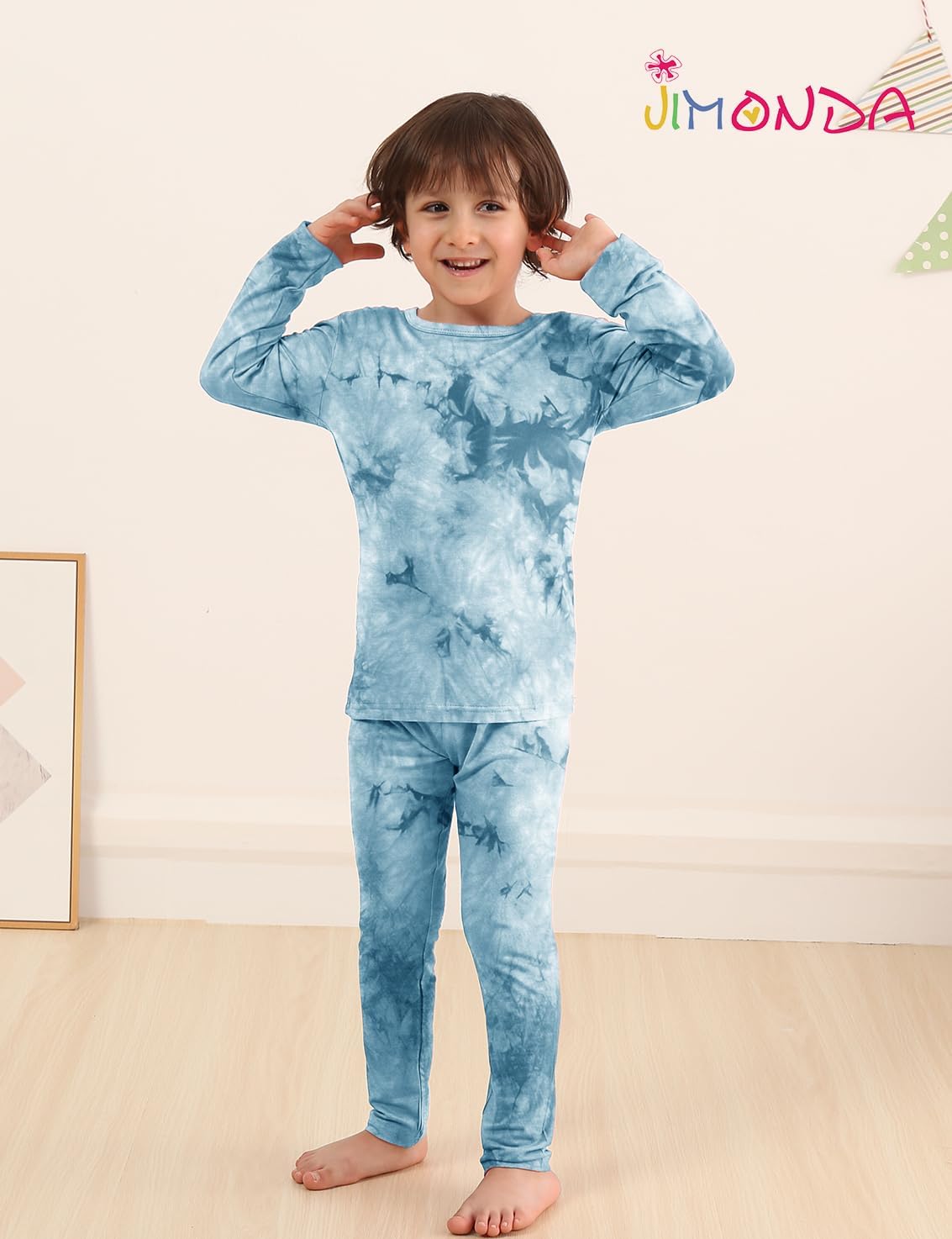 Jimonda Kids Soft Rayon From Bamboo Sleepwear Long Sleeve Boys Girls Pajama Outdoor 2-Piece tops&pant Casual sets Tie Dye PJ