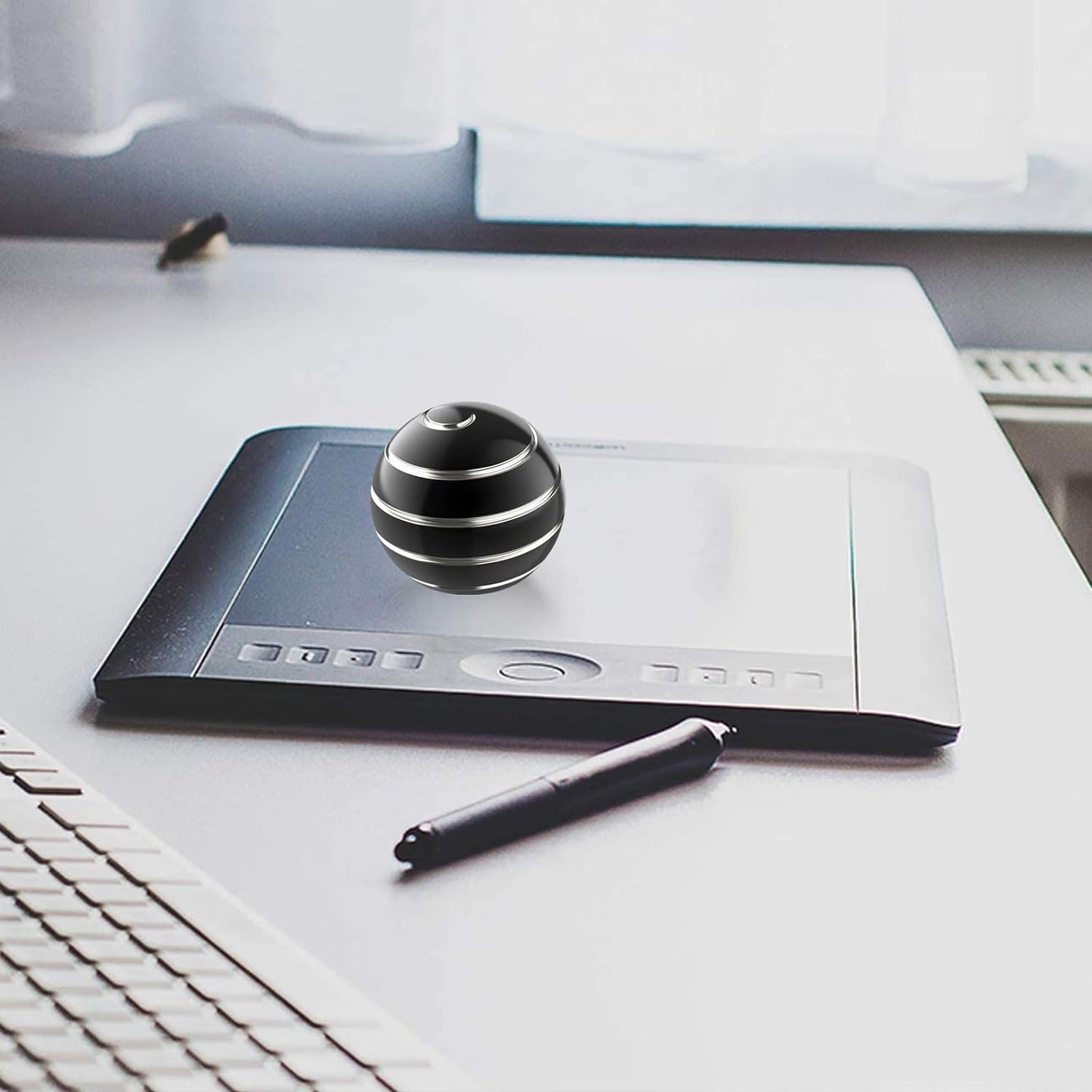 Kinetic Desk Toys for Office for Adults, 2.17'' Metal ADHD Fidget Toys for Adults, Optical Illusion Toys Ball for Anti Anxiety (55MM, Black A)