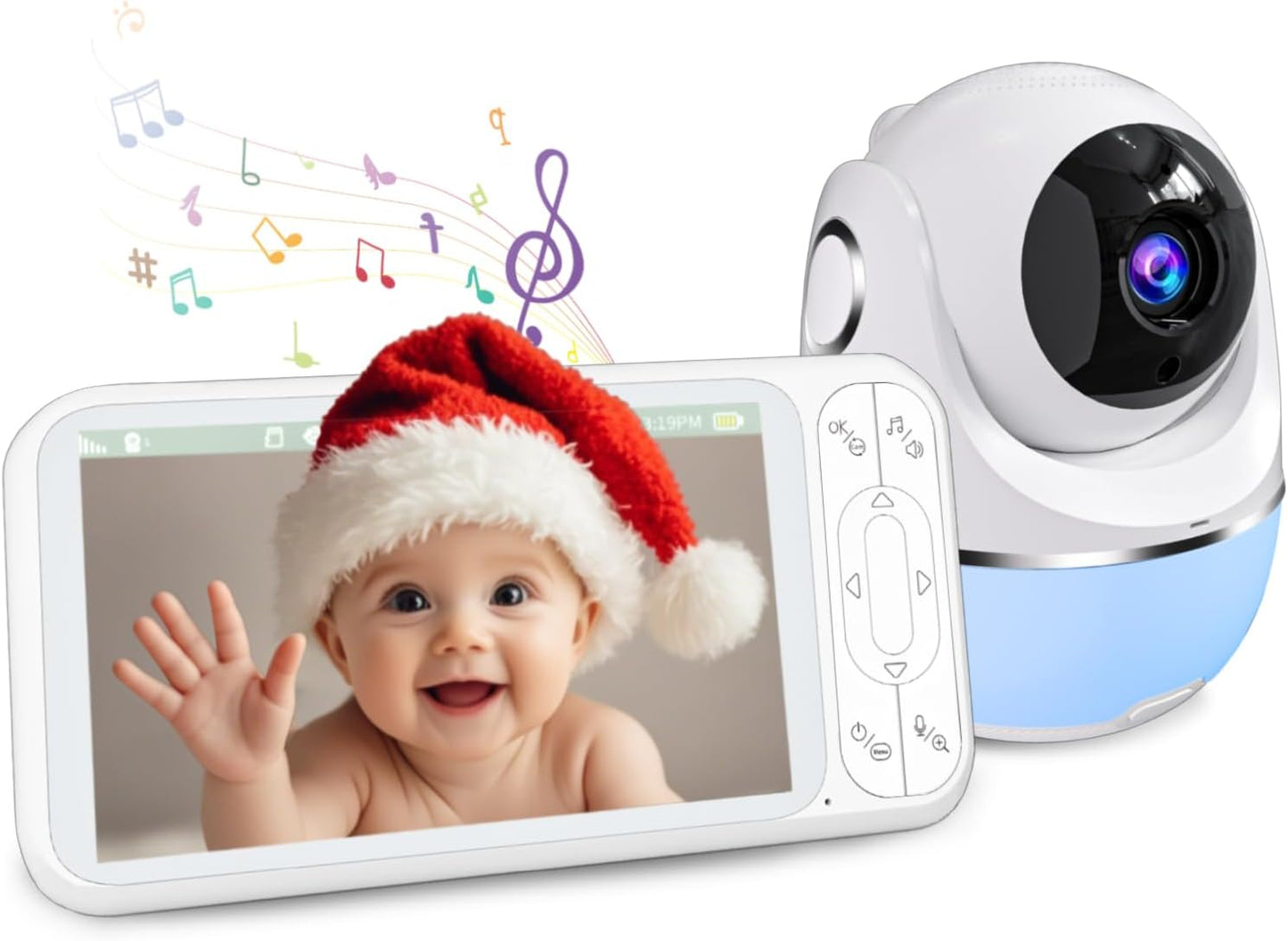 Baby Monitor, 5'' Screen with 32 Hours 5000mAh Battery, Pan-Tilt-Zoom Video 1080P Baby Monitor with Camera and Audio, Night Vision, VOX, 2-Way Talk, 8 Lullabies and 1200ft Range No WiFi