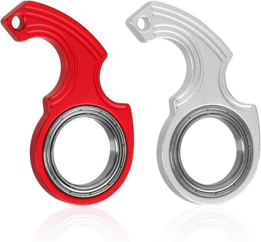 2pcs Key Chain Spinner Toys 0.67" Inner Diameter with 2pcs Key Rings, Finger Fidget Keychain Key Ring Spinner Toy Gifts for Kids Adults Finger Exercising Anxiety Relief (Silver, Red)