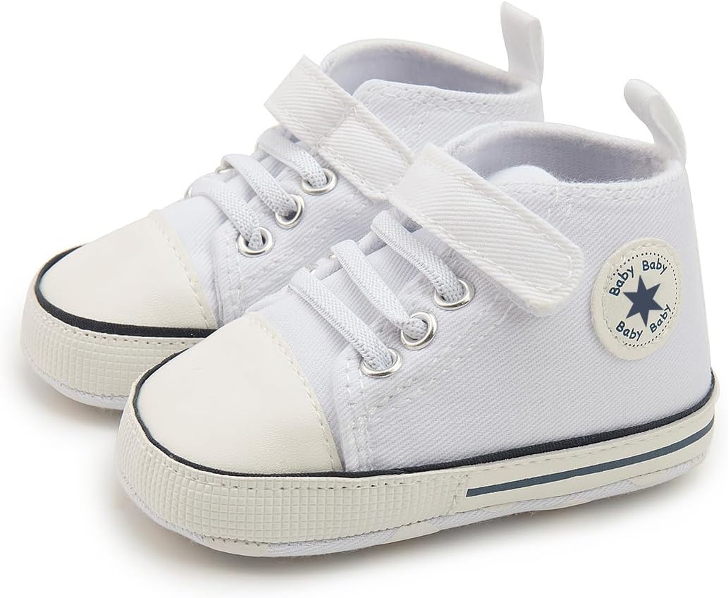 Unisex Baby Girls Boys Canvas High-top Shoes, Newborn Infant Anti-Slip Soft Sole Frist Walking Breathable Sneakers