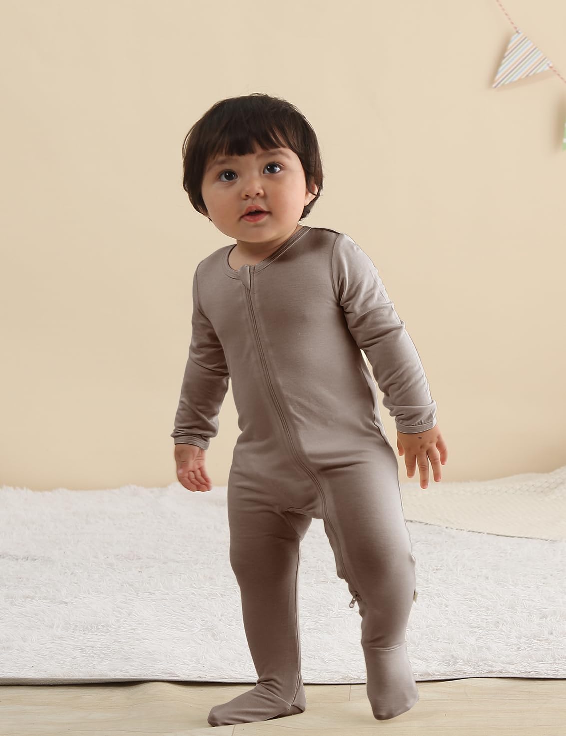 Jimonda Bamboo Baby Pajamas,Unisex Boys Girls One-Piece Footies,Long Sleeve Sleepers 2-Way Zip closure Romper