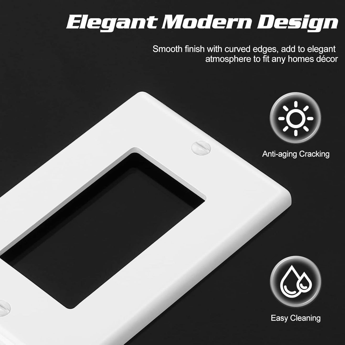 Decorator Wall Plate 1-Gang Light Switch Plate Outlet Cover,Unbreakable Polycarbonate Thermoplastic, White (4-Pack, Single Decorator-White)