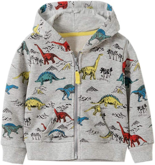 Toddler Boys Full Zip Dinosaur Hoodies Comfortable Sweatshirt