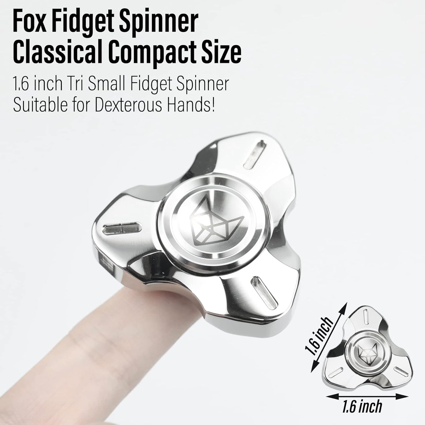 FREELOVE Metal Fidget Spinner, Stainless Steel Heavy, Long Spinning Toys, Cool Silent, Small Mini 2nd Fox Figette Spiner for Adults Men Anxiety, Quiet Bearing, Silver