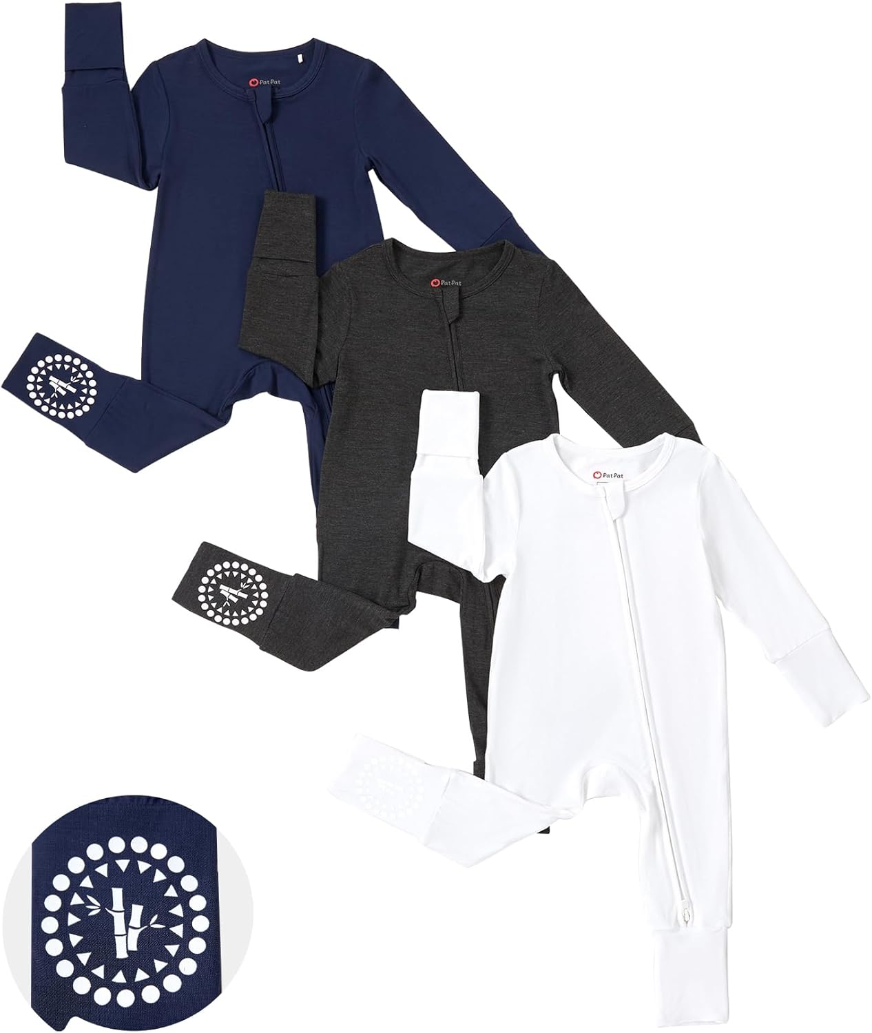 PATPAT Baby Footies Boys Girls - Bamboo Viscose - Zipper & Non-Slip Soles Romper Mitten - Footed & Footless Infant Clothes