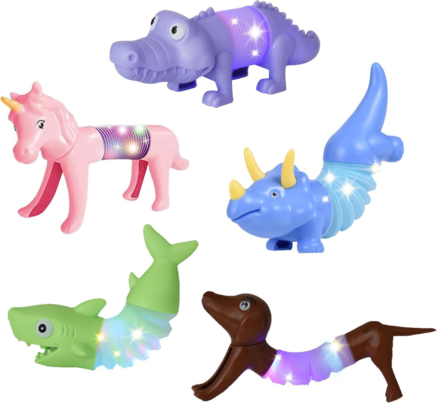 Boxgear 5-Pack LED Pop Tubes Mixed Animal Fidget Toys – Sensory Tubes for Toddlers – Cute Animal Sensory Fidget Toys for Girls and Boys – Stress-Relief Pop Sound Spring Toddler Sensory Toys