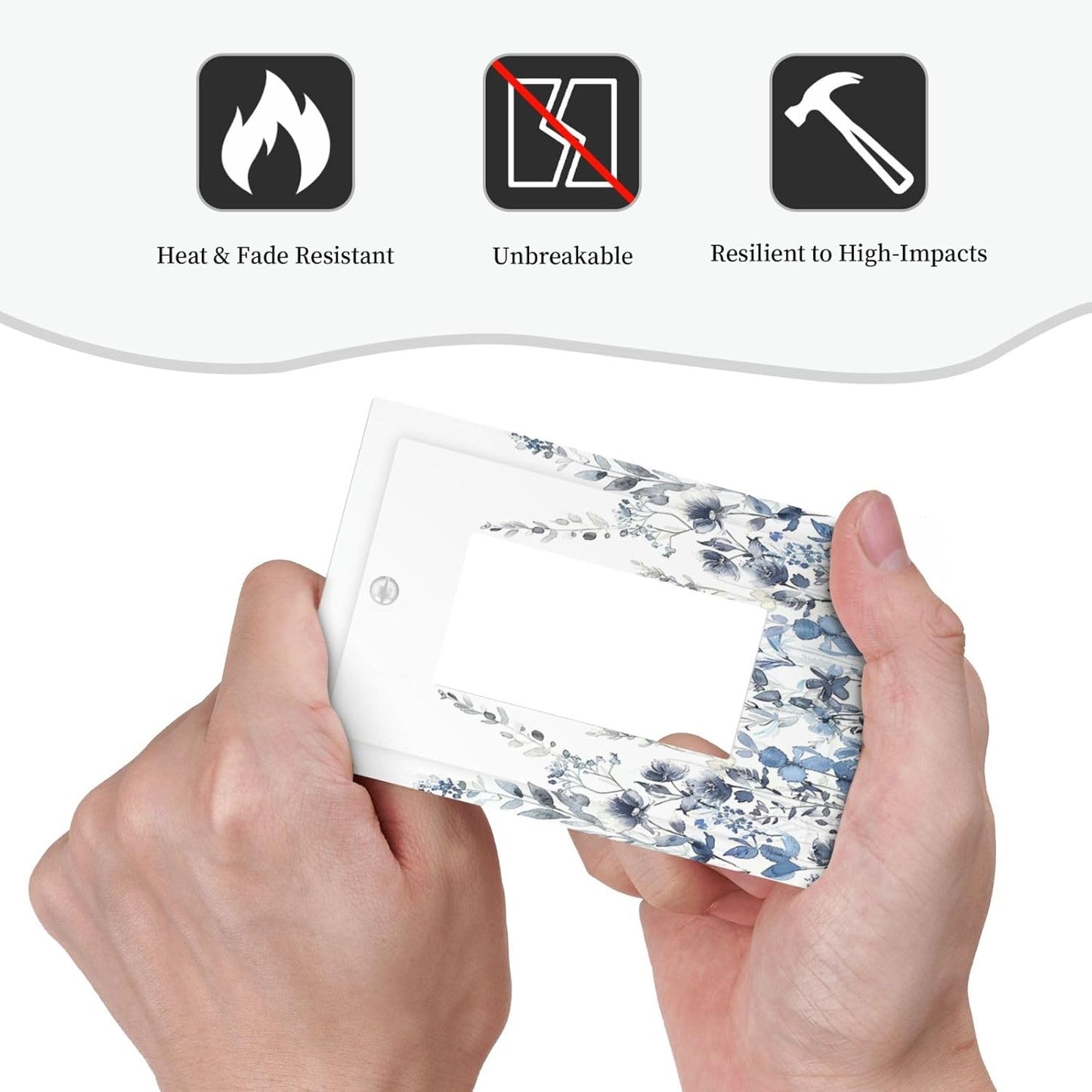 Decorative Outlet Covers Light Blue Watercolor Leaves Plant With Floral 1 Gang Single Rocker Light Switch Cover Plate Wall Plates GFCI Faceplate for Bedroom Bathroom Decor