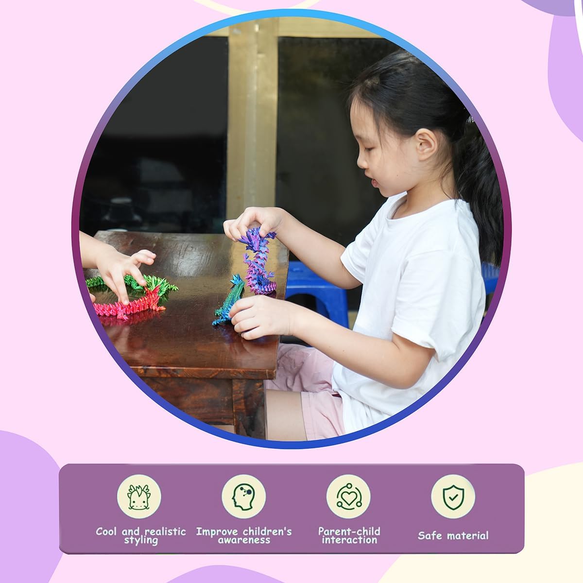 12" 3D Printed Dragon, Articulated Dragon, Crystal Dragon, Dragon Fidget Toy, Home Office Decor Executive Desk Toy (Purple)