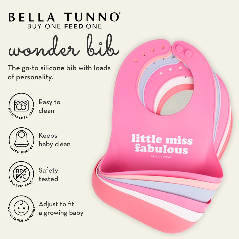 Bella Tunno Baby Bib for Eating, Waterproof Silicone Bib with Large Food Catcher, Adjustable Fit for Babies 4-12 months & Toddlers 1-3 Years, Boys & Girls, Party Animal