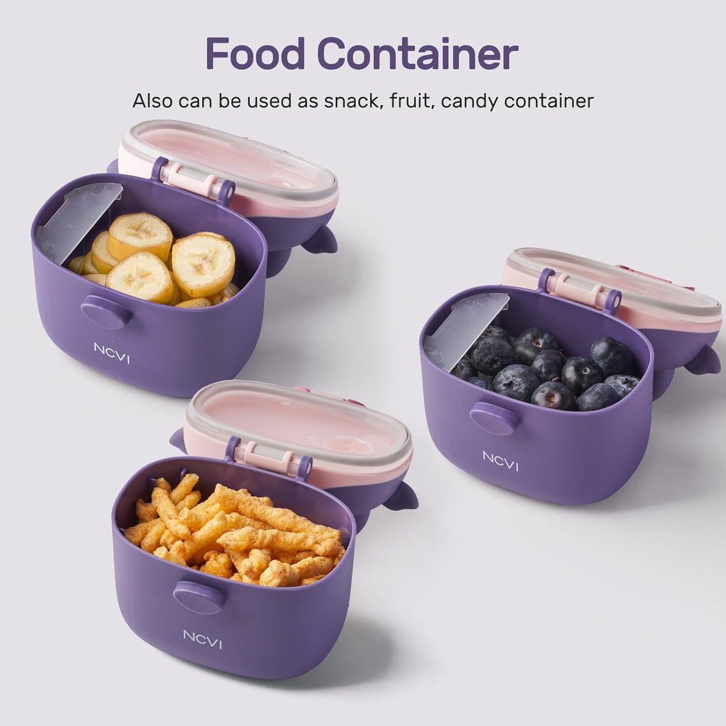 NCVI Baby Formula Dispenser On The Go, Formula Container To Go, Formula Holder for Travel, Outdoor Picnic with Baby Infant, Portable Container for Milk Powder, Snacks, Candy, Fruits (Purple)
