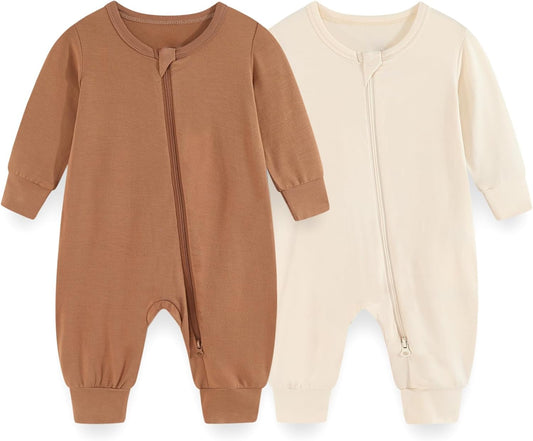 Unisex Rayon Made from Bamboo Zipper Baby Boy Girl Rompers 2 Pcak Long Sleeve Infants Jumpsuits New Born Clothes