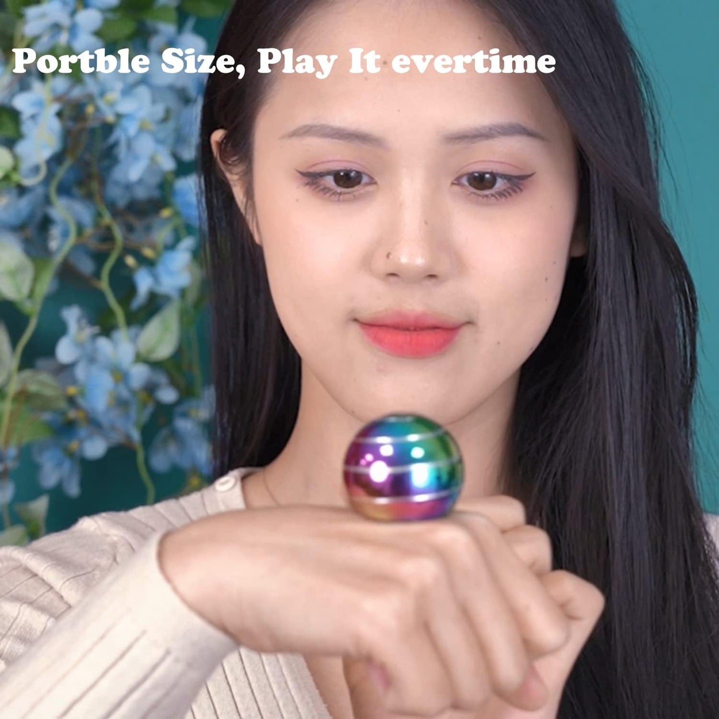 Metal Kinetic Desk Toy, Optical Illusion Fidget Spinning Top MulColorful Ball, Unique Executive Stress Relief Gift for Adults