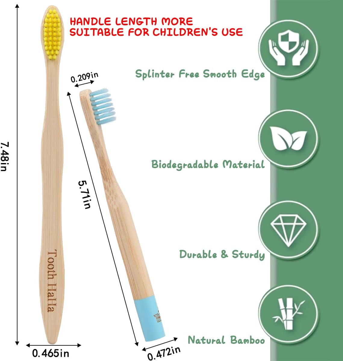 Kids Bamboo Toothbrushes, BPA-Free Soft Bristles, Eco-Friendly Natural Wooden Toddler Toothbrush, 6-Pack Travel Toothbrushes Set for Children