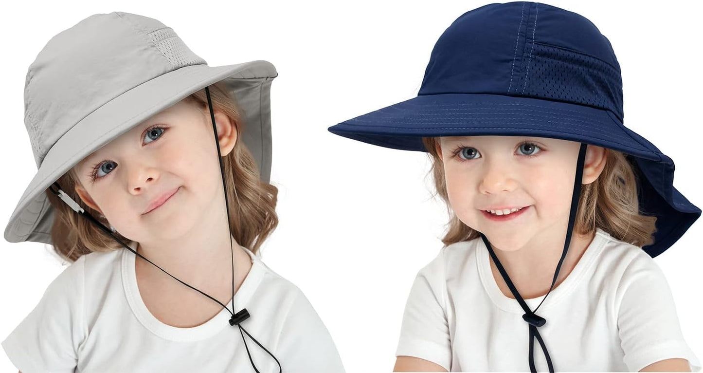 CHUNG Baby Sun Protection Hat Summer Toddler Adjustable UPF 50+ Wide Brim Neck Flap Beach Caps Boys Girls 1-12 Years Kids