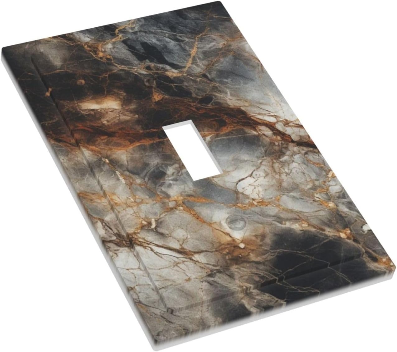 Brown Marble Granite Golden Lines Print Decorative Light Switch Cover 1 Gang Single Toggle Device Electrical Faceplate Switchplates Decorator Outlet Wall Plate for Bathroom Kitchen Decor