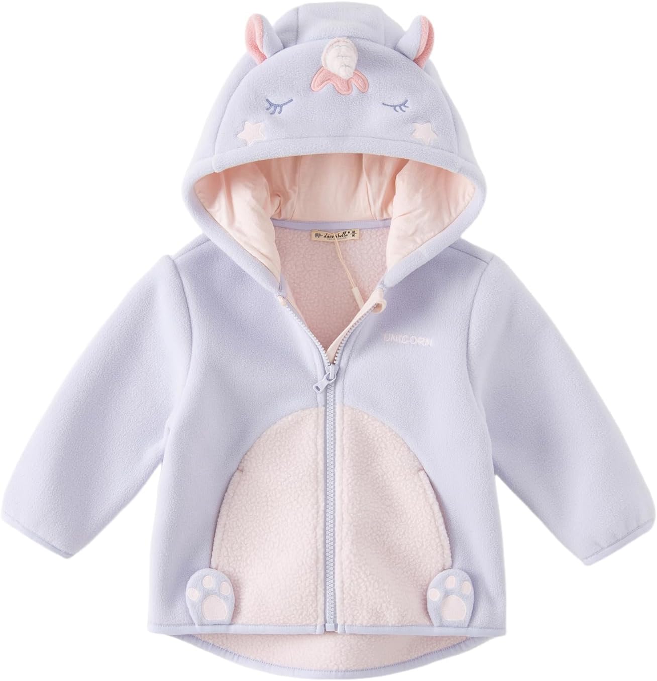 DAVE&BELLA Toddler Fleece Jacket, Baby Boys Girls Animal-shaped Hooded Zipper Long Sleeve Warm Spring Autumn Outerwear Coat