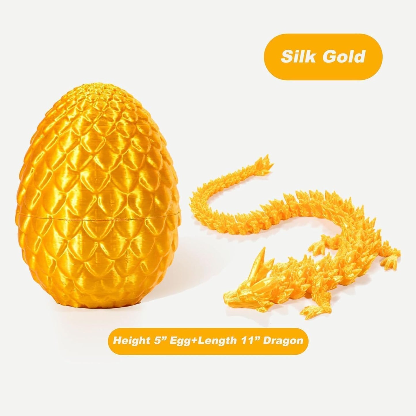 Executive Desk Toys Easter Egg, 3D Printed Dragon, 3D Dragon Eggs with Dragon Inside, Dragon Toy Dragon Egg Fidget Toy, Fidget Toys for Autism/ADHD (Silk Gold)