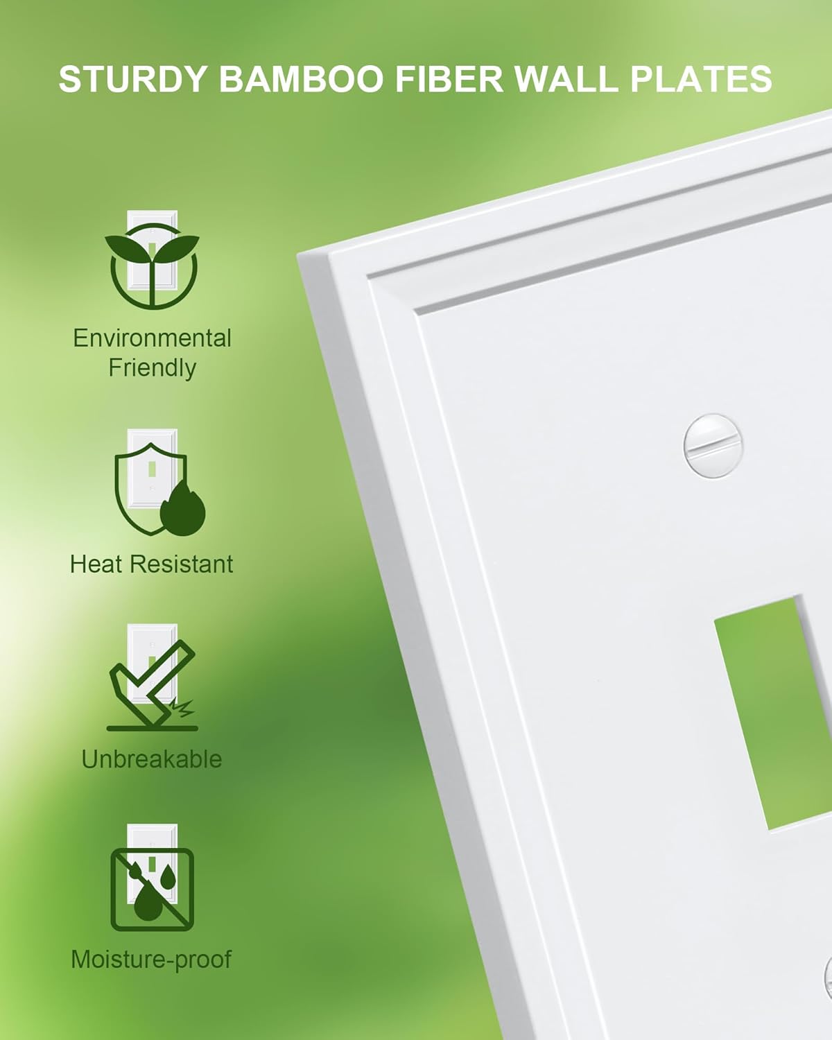 4-Pack Single Toggle Light Switch Covers Wall Plate, Pure White Decorative Switch Plate Covers, 1 Gang Natural Bamboo Fiber Wall Plate, Corrosion Resistant