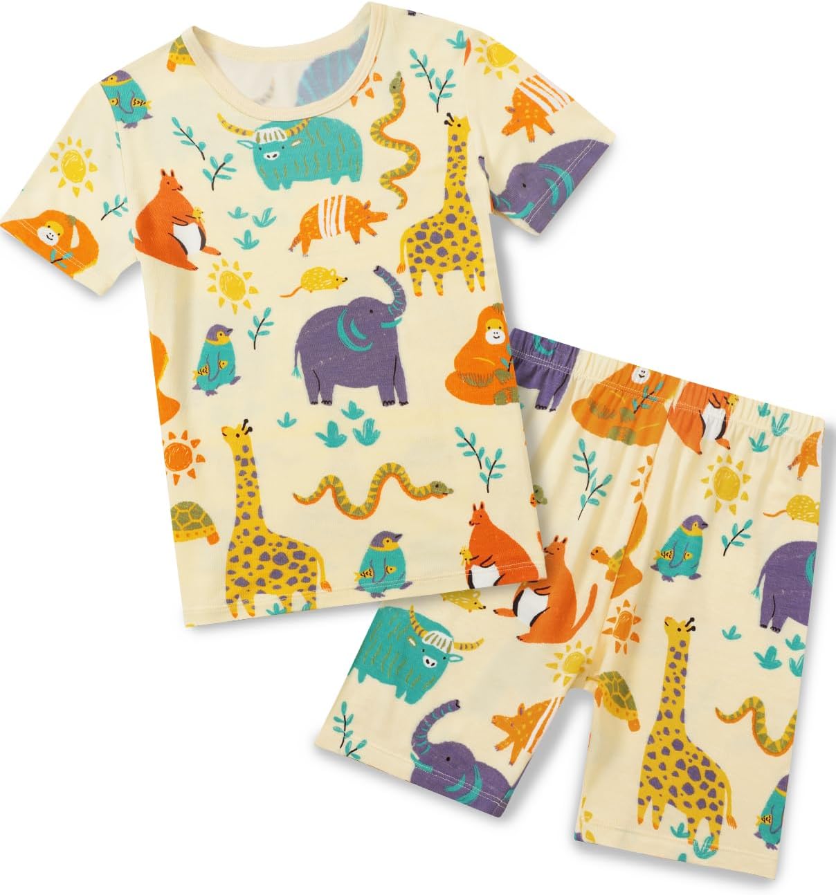 Bamboo Viscose Toddler Animal Pajamas Boys Girls Kids Cool Short Summer 12M-8Y Snug fit Pjs Set 2pcs