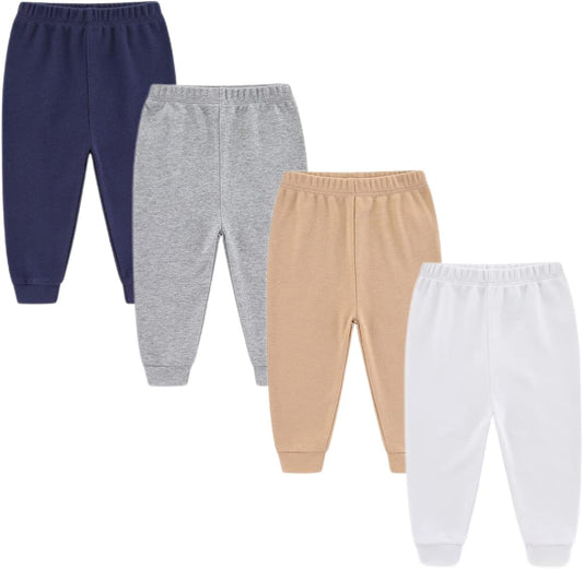 Unisex Newborn Baby Cotton 4-Pack Pants Embroidery Pringting Casual Leggings 0-24 Months for Boys and Girls