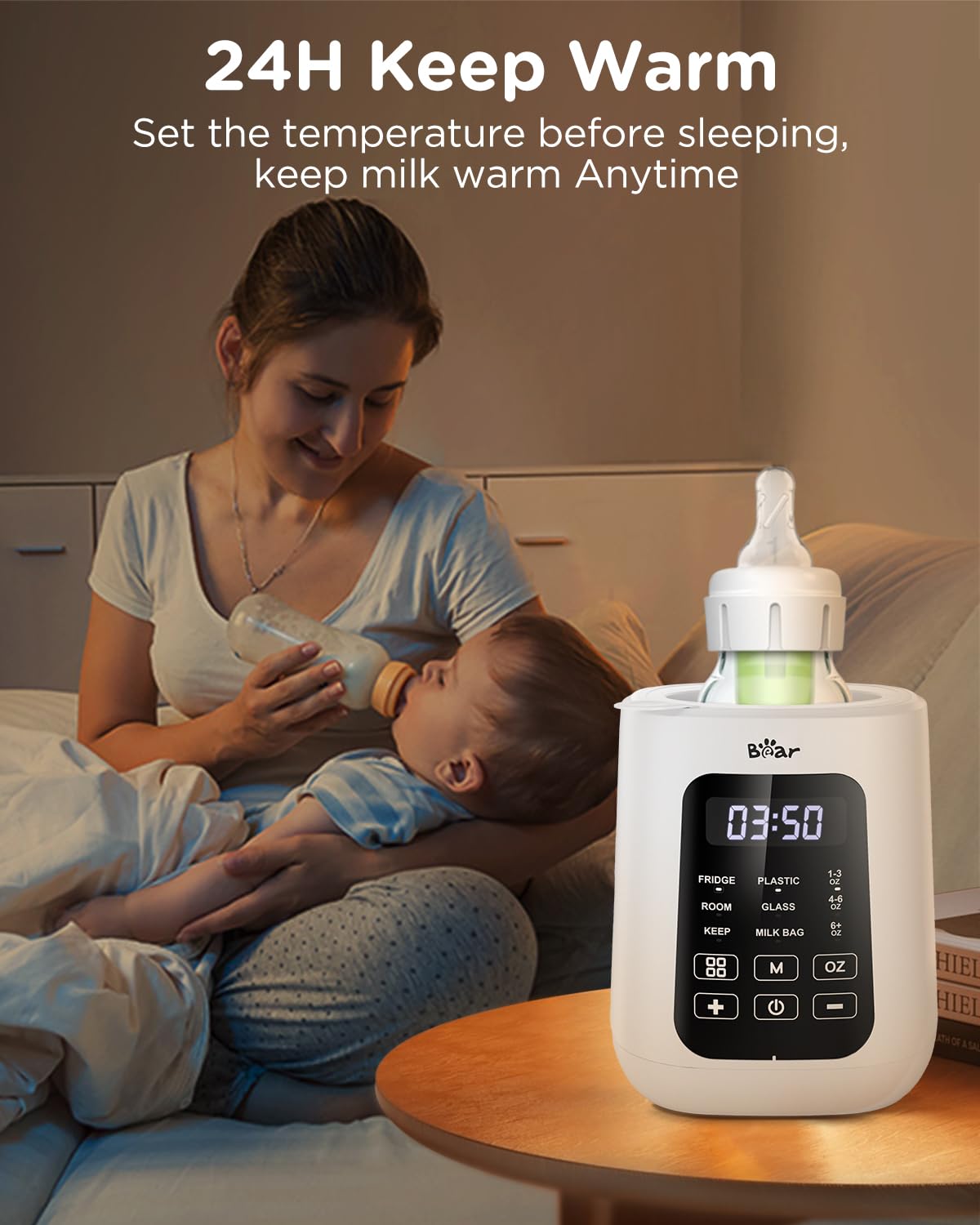 Bear Baby Bottle Warmer, Milk Warmer Breastmilk Bag Formula Fast Warming for New Born Baby Bottles, with Time Temp Control Automatic Shut Off at Home Use
