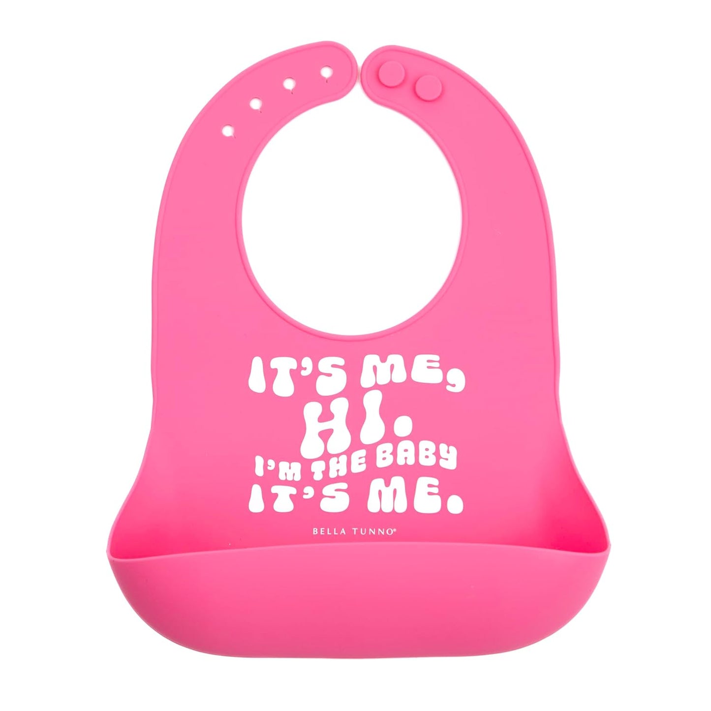Baby Bib for Eating by Bella Tunno, Waterproof Silicone Bib with Large Food Catcher, Adjustable Fit for Babies 4-12 months & Toddlers 1-3 Years, Boys & Girls, It’s Me Hi