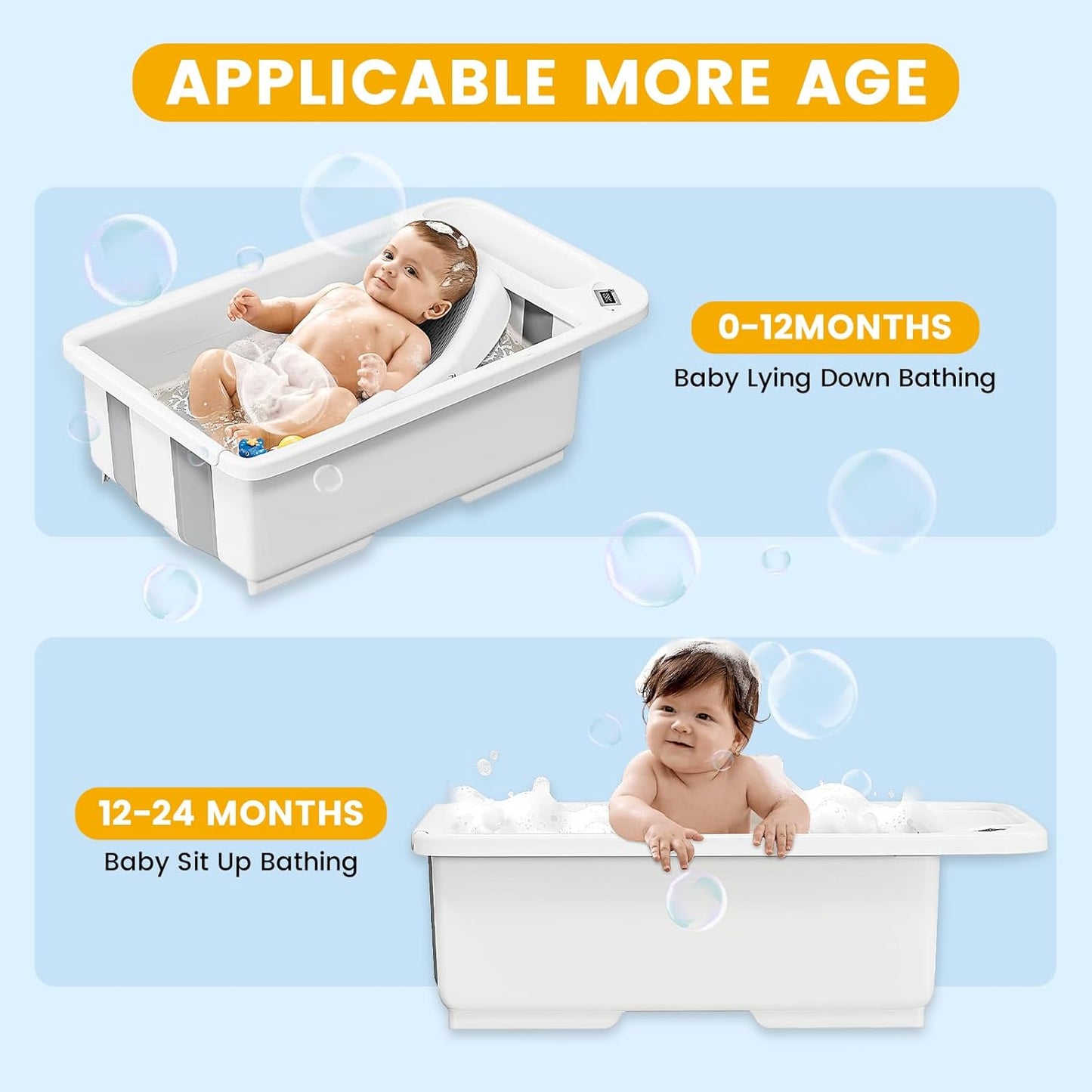Collapsible Baby Bathtub with Smart Temperature Display, Portable Travel Bathtub, Ideal for 0-36 Months Infants