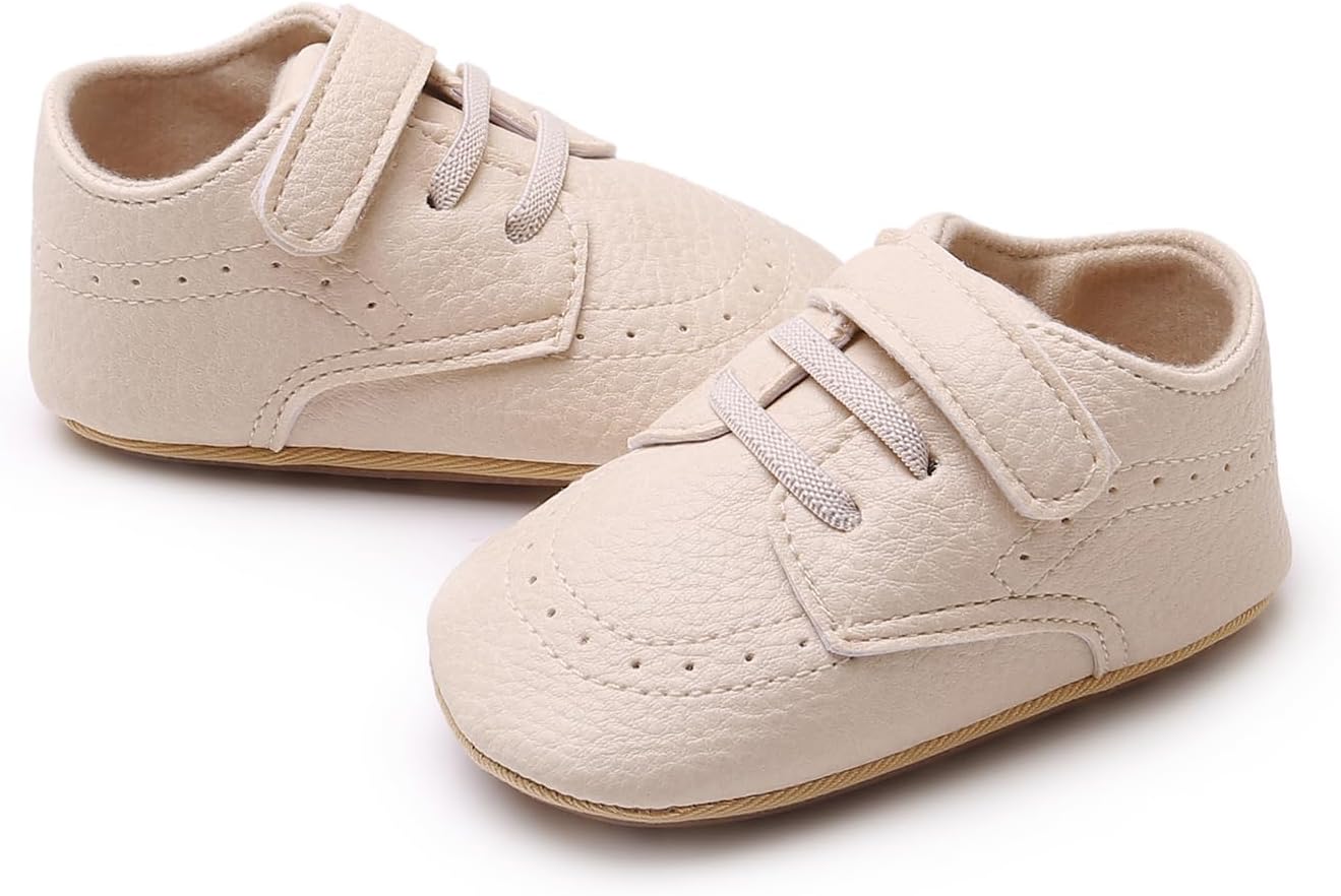 SOFMUO Baby Boys Girls High Top Ankle PU Leather Sneakers Soft Rubber Sole Infant Moccasins Newborn Oxford Loafers Anti-Slip Toddler Wedding Uniform Dress Shoes