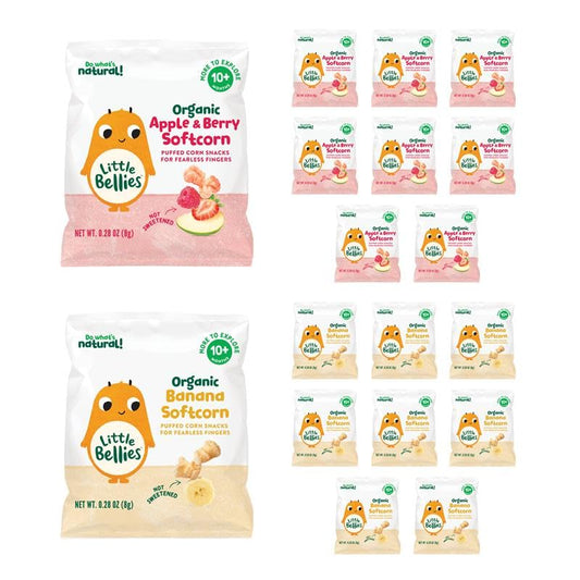 Little Bellies Organic Softcorn Variety Pack, Apple & Berry and Banana (Pack of 18 x 0.28 oz Individual Packs)