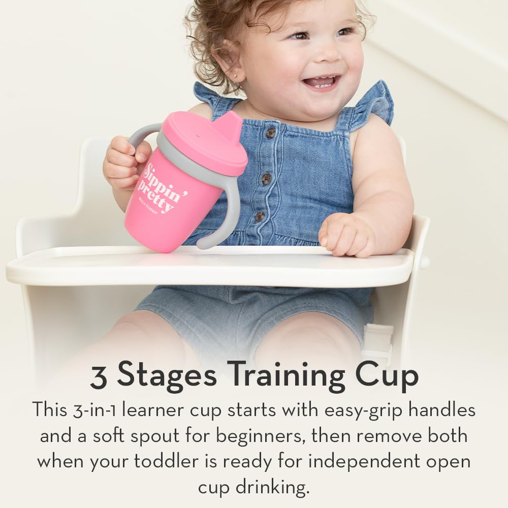 Bella Tunno Sippy Cup, Set of 2 Silicone Training Cups with Transition Handles for Infants, Toddlers & Kids, Babies 6-12 Months & Toddlers 1-3 Years, Boys & Girls, Cheers & The Man, 8 oz