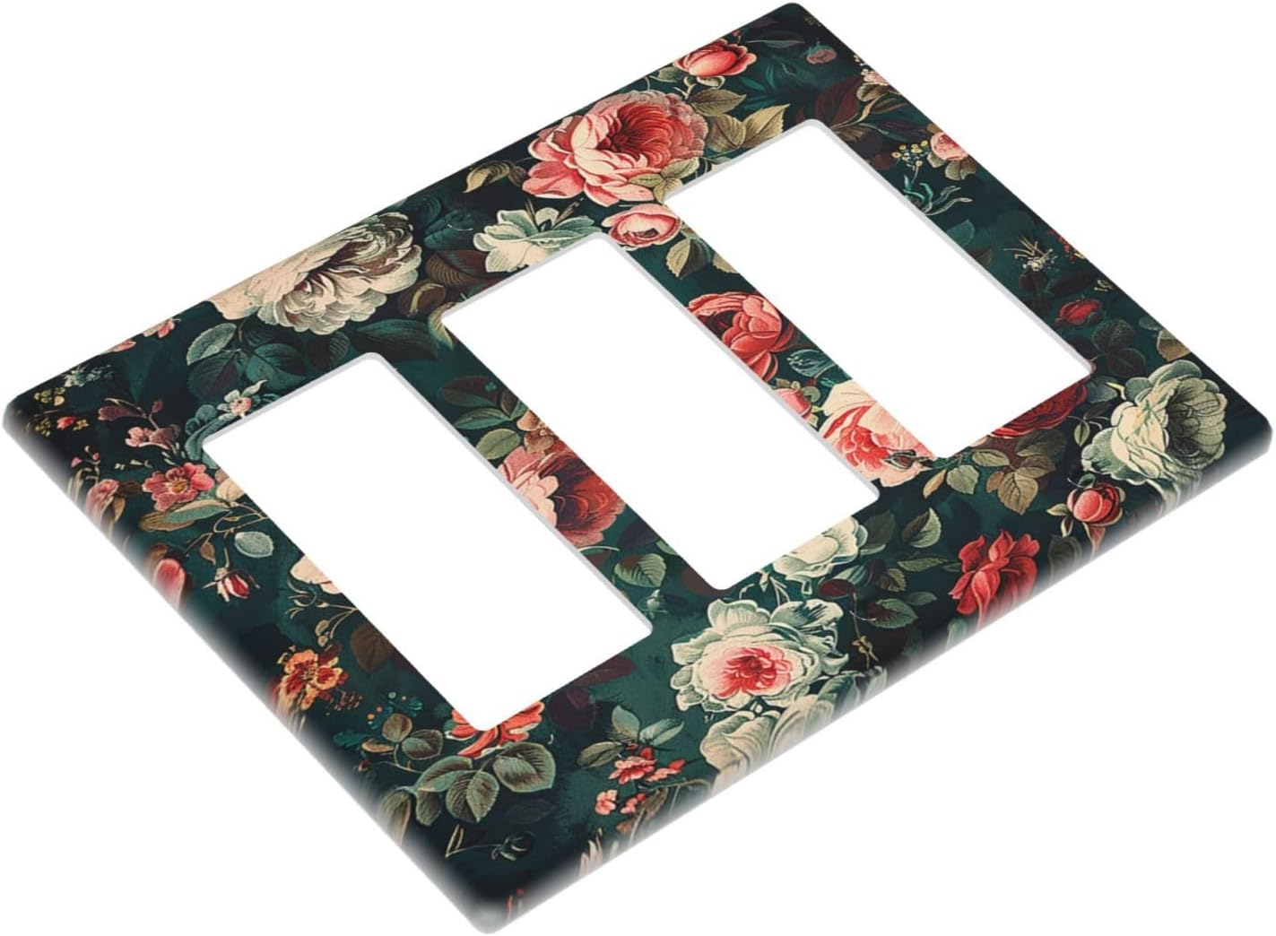 Light Switch Covers Baroque Vintage Peony Flower Floral 3 Gang Rocker Electrical GFCI Decorative Triple Outlet Wall Plate Cover Switchplate for Bedroom Farmhouse Decor