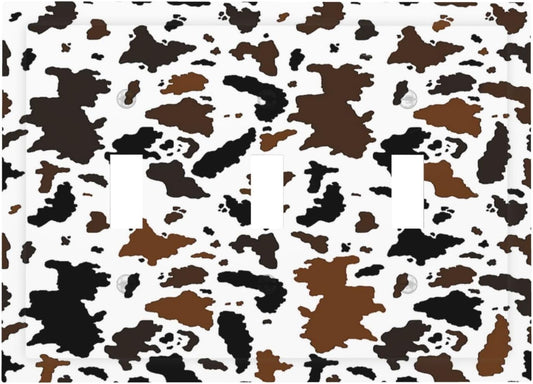 Decorative Switch Plates Rustic Cowhide Highland Cow Milk Cow 3 Gang Wall Plate Triple Toggle Light Switch Cover Faceplate Electrical Wall Panels For Farmhouse Home Decor