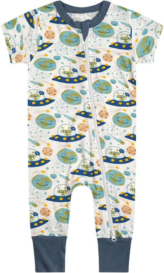 Teach Leanbh Toddler Unisex Baby Bamboo Viscose Pajamas 2 Way Zipper Short Sleeve Footless Romper Jumpsuit Sleep and Play