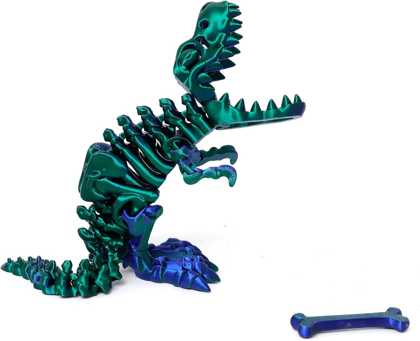 3D Printed Dinosaur with Bones - 10 inch Flexible T-Rex Skeleton with Bones, 3D Fidget Toy, Birthday Gift, Dragon Collection, Desk Executive Toy - Green