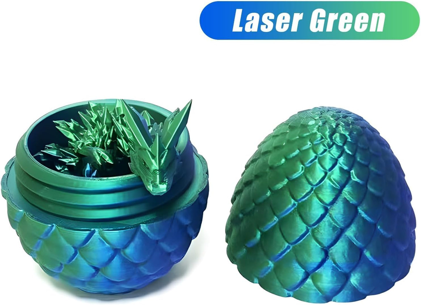 3D Printed Dragon Eggs with Dragon Inside, Articulated Crystal Dragon in Egg , Executive Dragon Fidget Desk Toys for Gifts, Home Office Decor (Green)