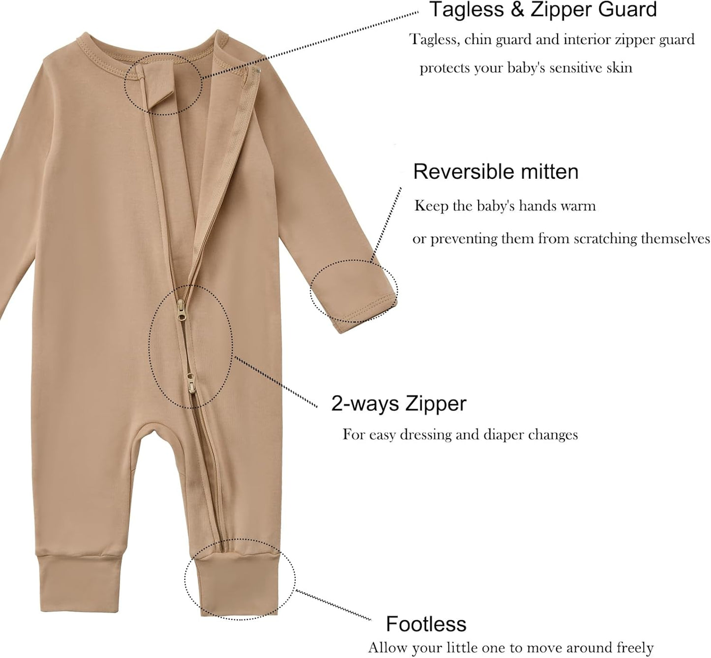 Aablexema 3-Pack Organic Cotton Baby Footless Pajamas with Mitten Cuffs, 2-Way Zipper Romper Sleepers