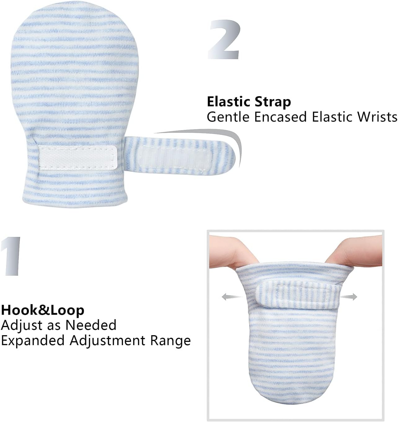 Newborn Baby No Scratch Mittens Stay On, 100% Cotton Breathable, Adjustable Infant Gloves for Baby Boys Girls Mittens