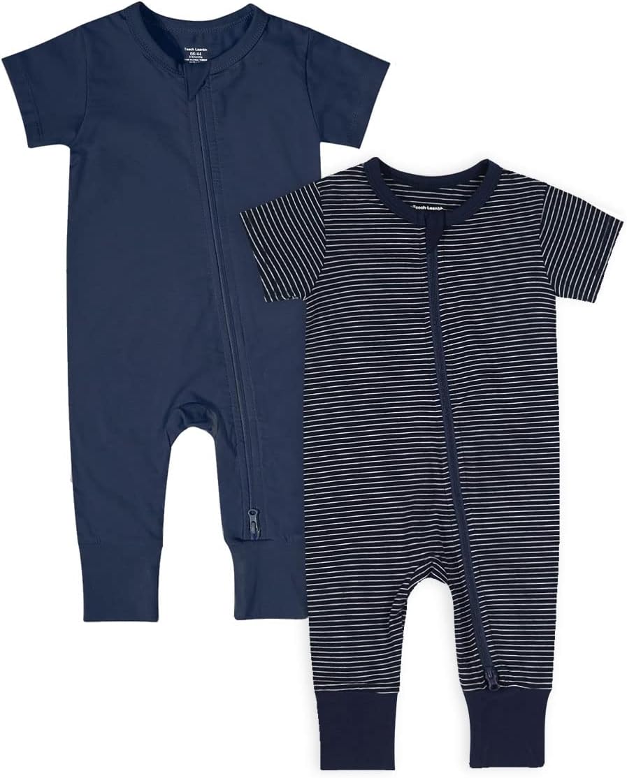Teach Leanbh Baby Boys Girls 2-Pack Romper Jumpsuits Cotton 2 Way Zipper Short Sleeve Footless Sleep and Play 3-24 Months