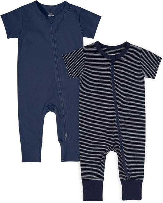 Teach Leanbh Baby Boys Girls 2-Pack Romper Jumpsuits Cotton 2 Way Zipper Short Sleeve Footless Sleep and Play 3-24 Months