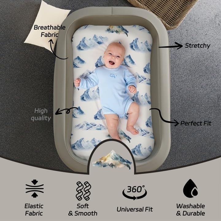 4 Pack Breathable Bassinet Sheets for Baby Boys Neutral Unisex Soft Bassinet Fitted Sheets for Toddler Travel Bassinet (Mountain)