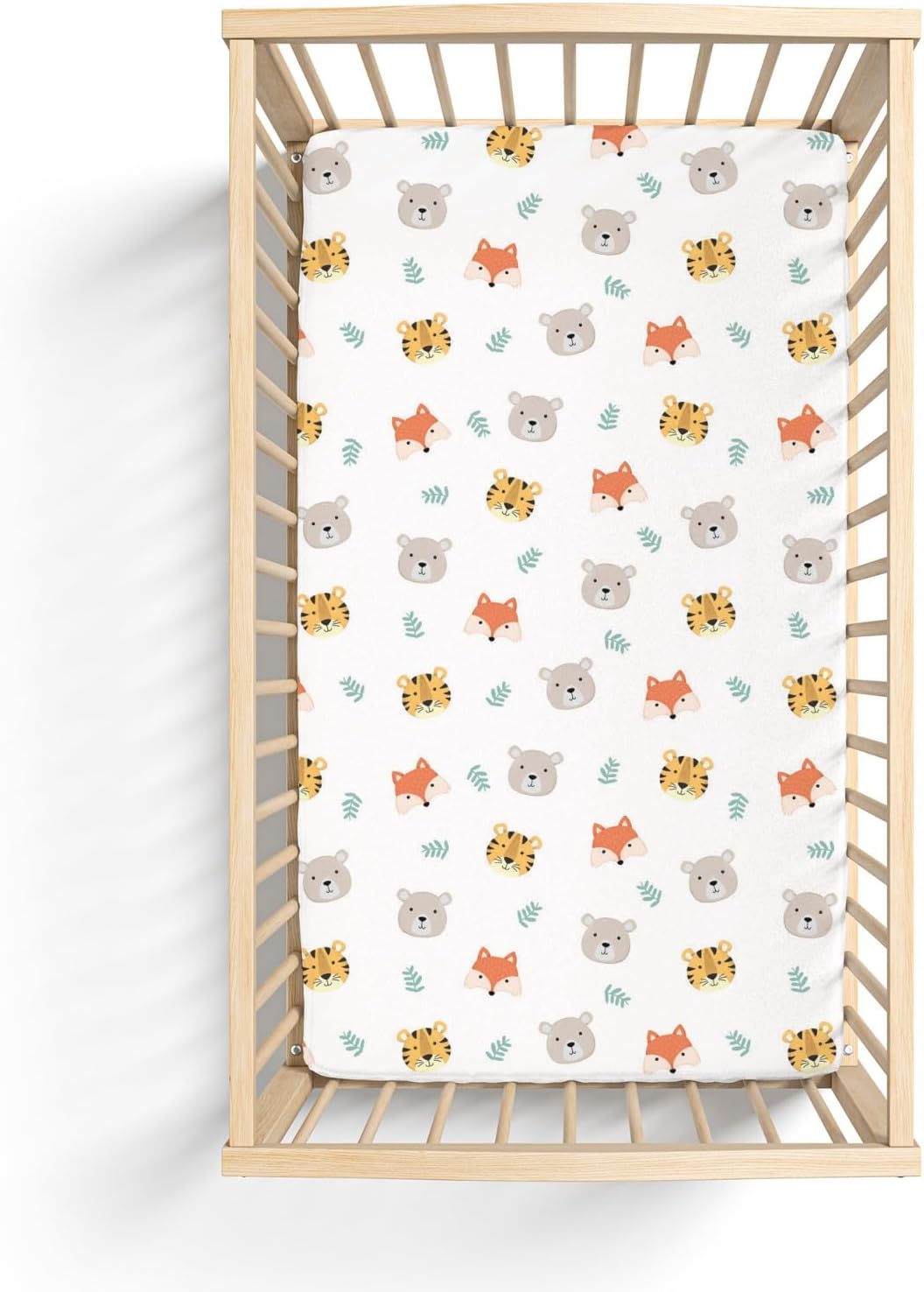 Organic All in One Crib Sheet and Mattress Protector - Waterproof Protectors - Reusable Washable – Fits Cribs – 52”x28”- with 9” Skirt Tiger Bear Fox