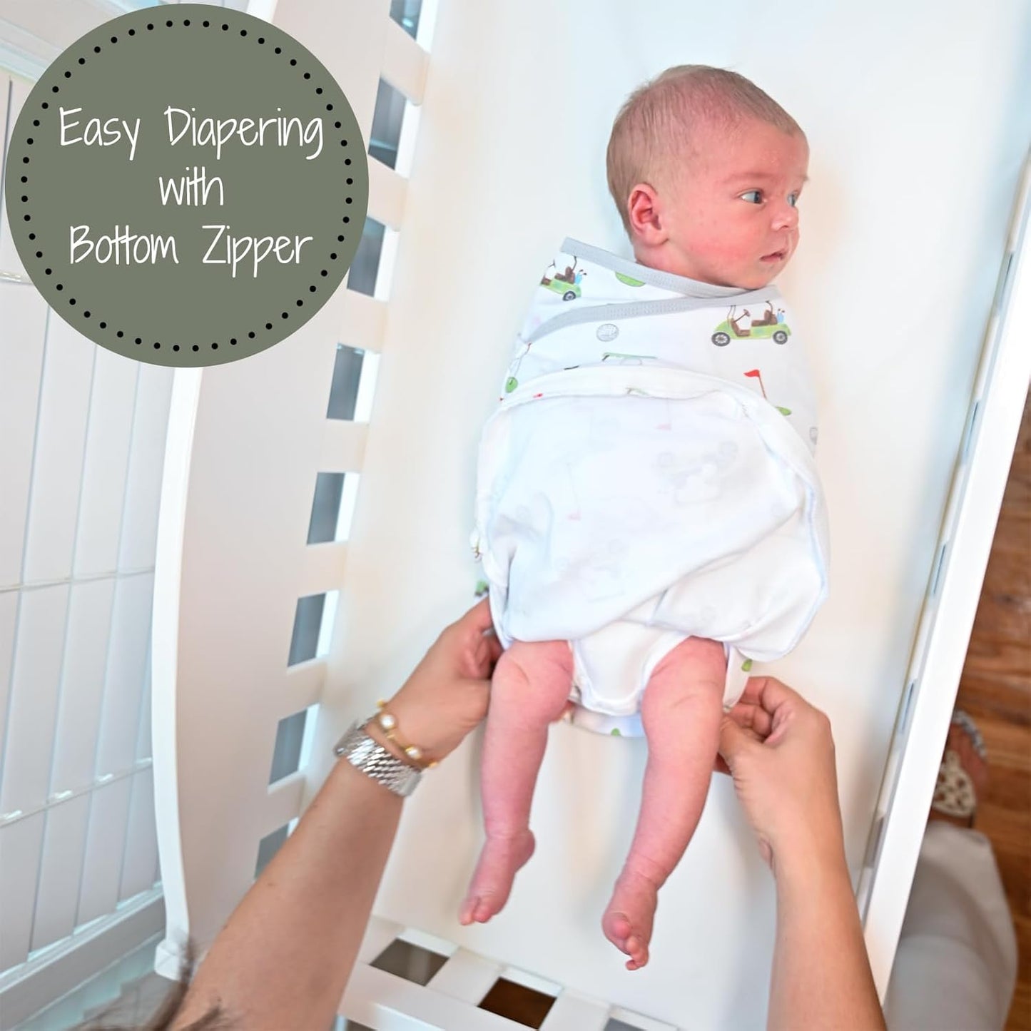 LollyBanks Baby Swaddles, 100% Organic Cotton Swaddles for Newborns Boys and Girls, 3-6 Months Swaddle Sacks with Easy Change Zipper, Swaddle Neutral Baby Registry (Golf Print)