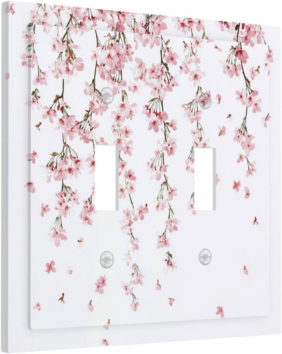 Decorative Switch Plates Sakura Plant Floral Pink Flowers 2 Gang Double Toggle Outlet Light Switch Cover Wall Plate Electrical Faceplate For Bed Room Living Room Decor