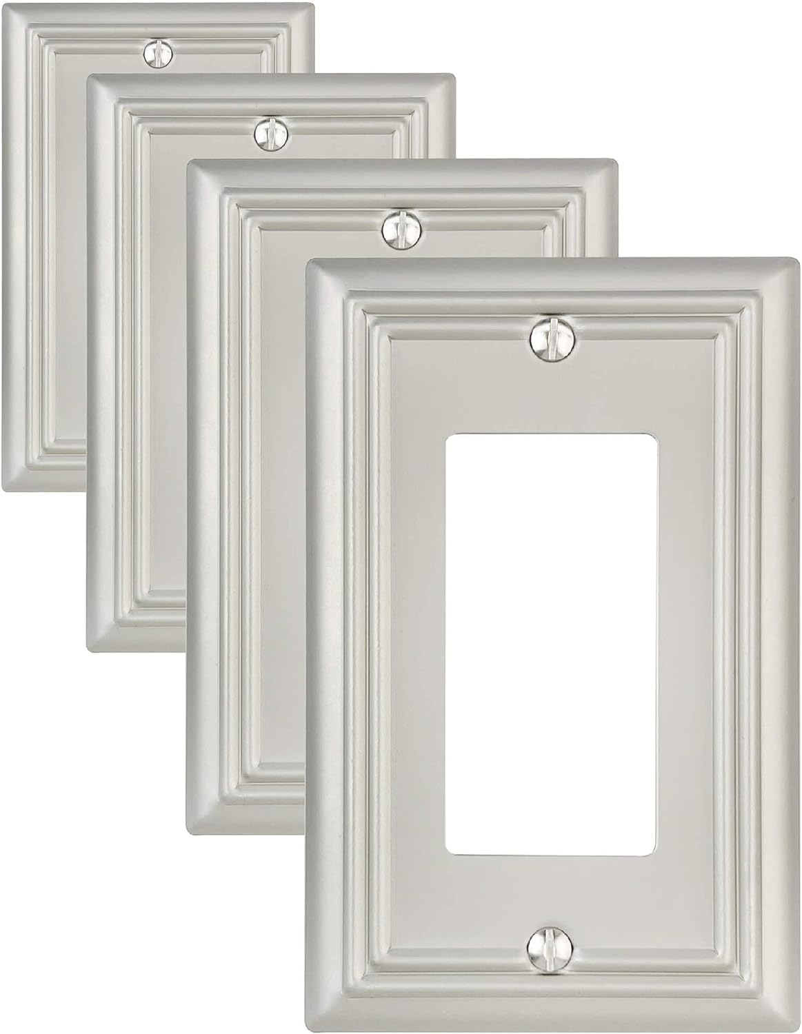 4-Pack Decorator Wall Plate, for Dimmer Switch, GFCI Outlet and Receptacal, Satin Nickel Outlet Cover, Midsize, A031 Series