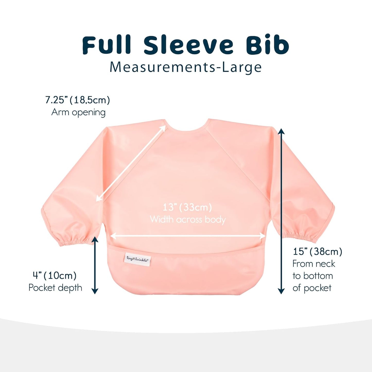 Tiny Twinkle Mess Proof Baby Bibs, 2pk Waterproof Smock Baby Bibs for Eating, Machine Washable Long Sleeve Bibs, Baby Led Weaning, Toddler Bibs, BLW Supplies (Peach Terracotta, Large 2-4 Years)