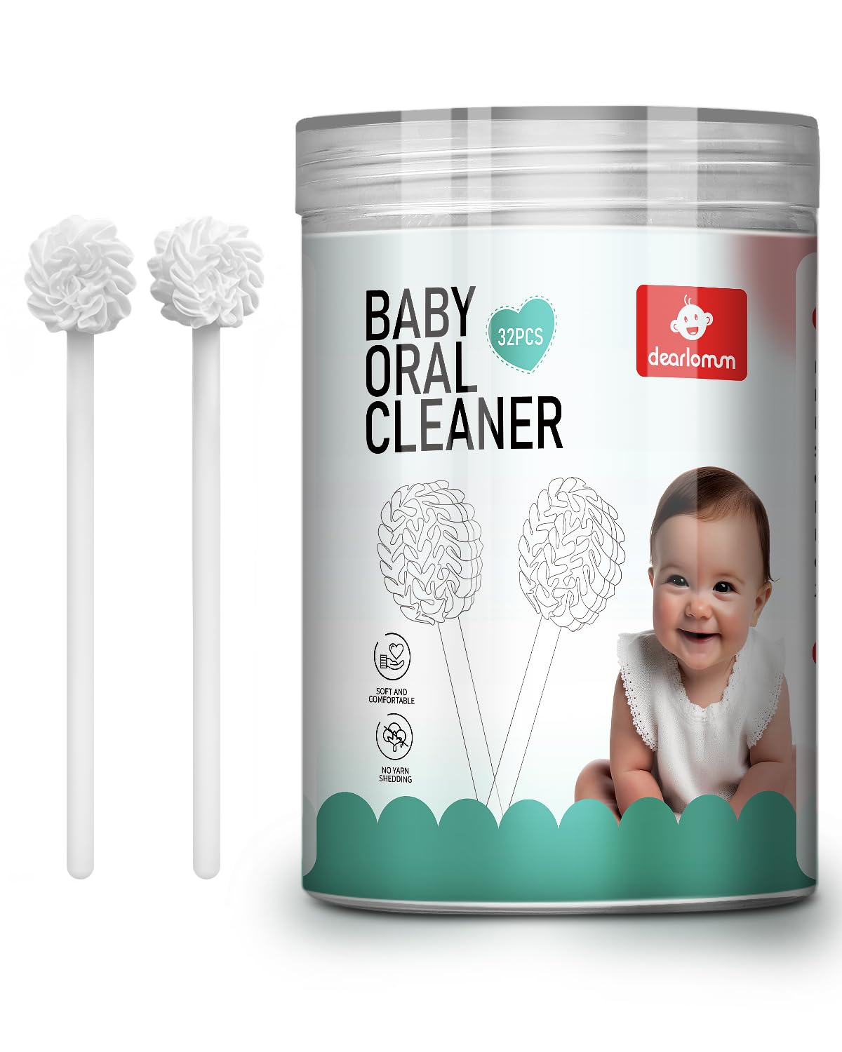 dearlomum Upgraded 32PCS Baby Tongue Cleaner, Disposable Newborn Toothbrush & Oral Cleaning Stick, Gauze Gum Cleaner for Infant Dental Care, 0–36 Months Baby Mouth Wipes