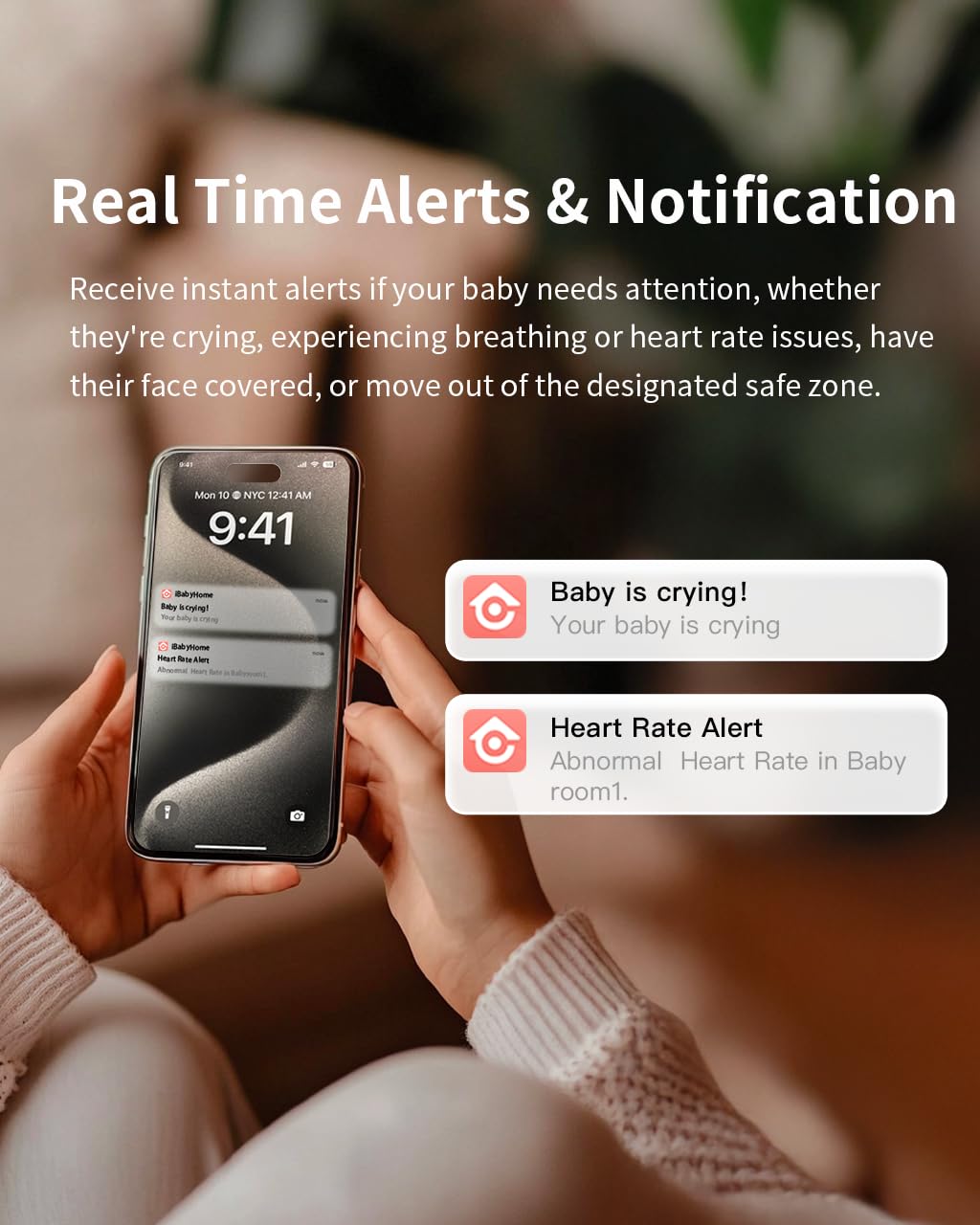 iBaby i20 Smart Baby Monitor - Monitor Newborn Heart Rate, Breathing, Sleep Pattern, Sound Machine, Cry & Safety Alerts, 1080P Night Vision, Non-Wearable, No Subscription (Wall Mount + Cover Cable)