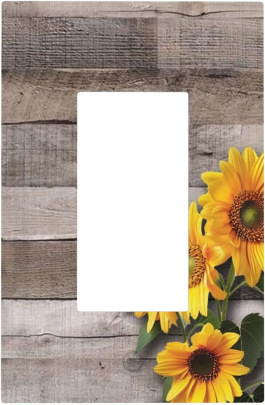 Sunflower Rustic Brown Gray Wood Decorative Outlet Covers 1 Gang Single Rocker Light Switch Cover Plate Wall Plates GFCI Faceplate for Farmhouse Home Decor