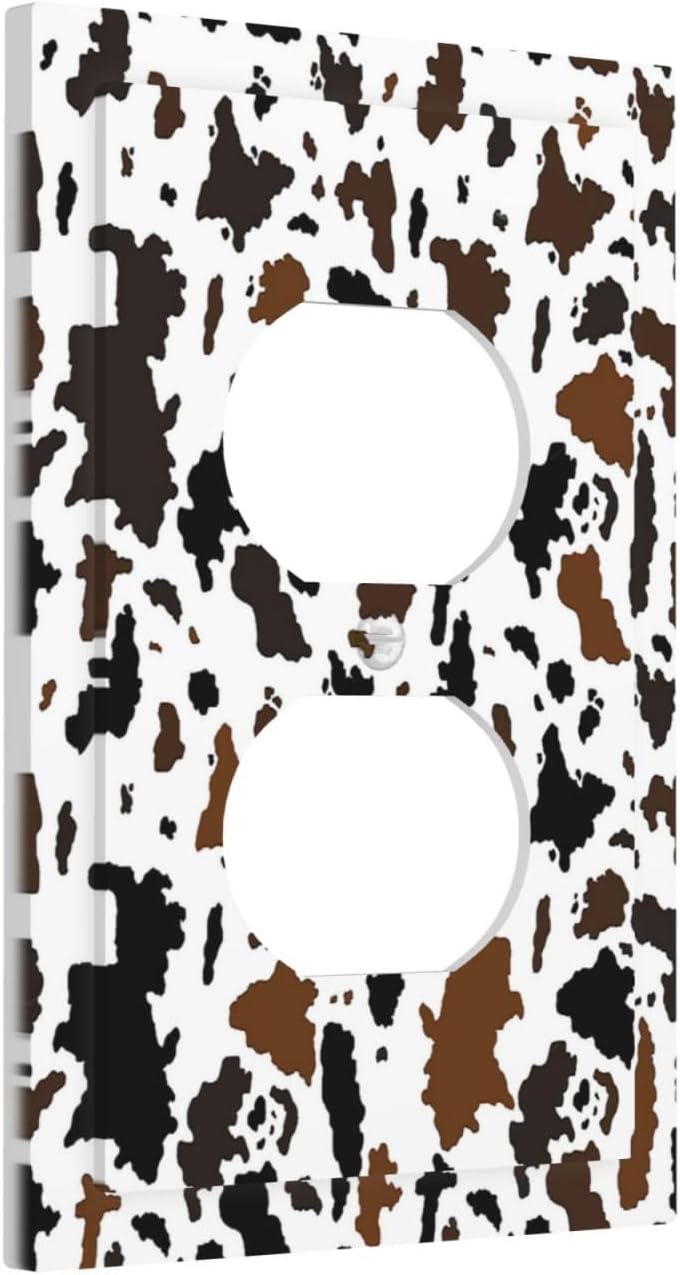 Outlet Covers Rustic Cowhide Highland Cow Milk Cow 1 Gang Duplex Light Switch Cover Decorative Switch Plates Electrical Receptacle Faceplate Wall Plate For Farmhouse Home Decor